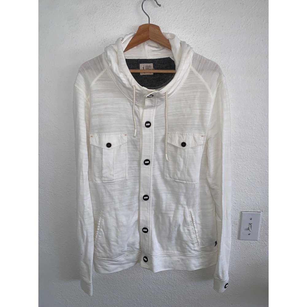Howe Creative Workforce Men Large Cream Button Front Hoodie Slub Knit NL05